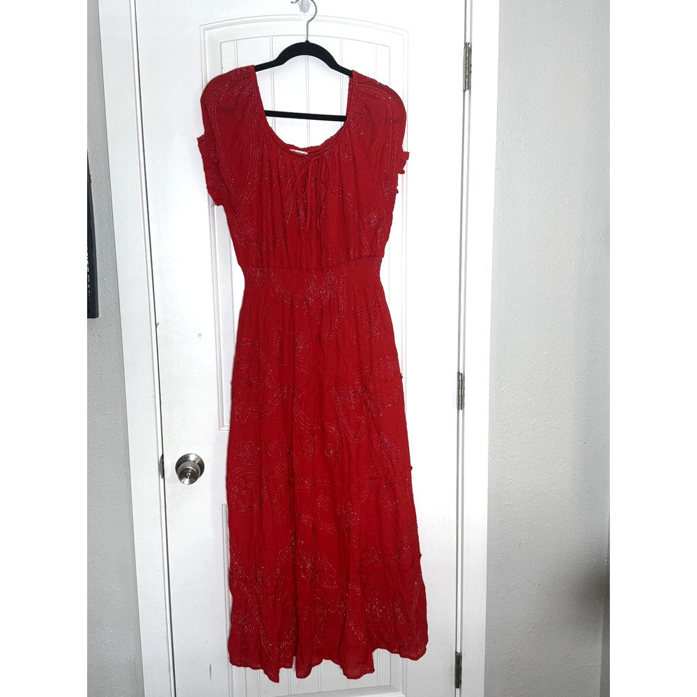 Anthropologie Kindred Women's 2X Boho Tiered Floral Embroidery Maxi Dress